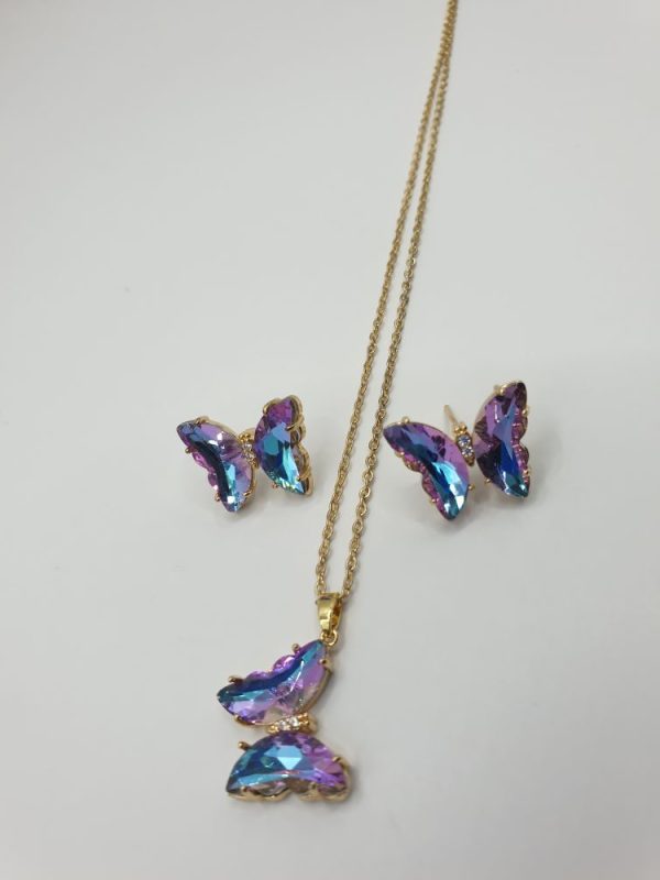 Collier & boucles en acier papillon , sur moderne-bijoux.fr - Bijoux ethniques & Femmes du monde