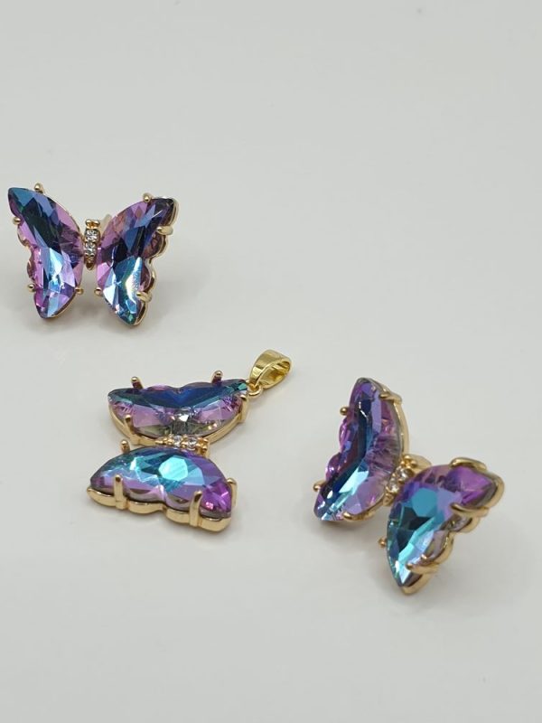 Collier & boucles en acier papillon , sur moderne-bijoux.fr - Bijoux ethniques & Femmes du monde