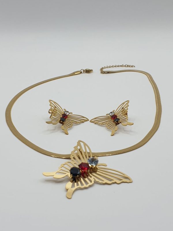 collier & boucles acier inoxydable papillona , sur moderne-bijoux.fr - bijoux ethniques & Femmes du monde