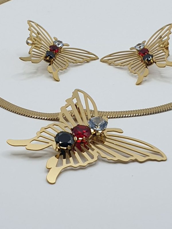 collier & boucles acier inoxydable papillona , sur moderne-bijoux.fr - bijoux ethniques & Femmes du monde