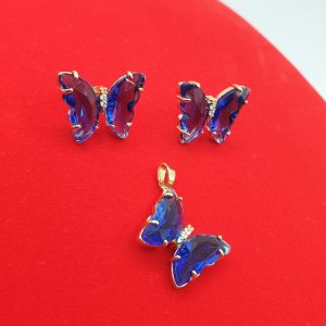 collier boucles acier papillon blue , sur moderne-bijoux.fr - Bijoux ethniques & Femmes du monde