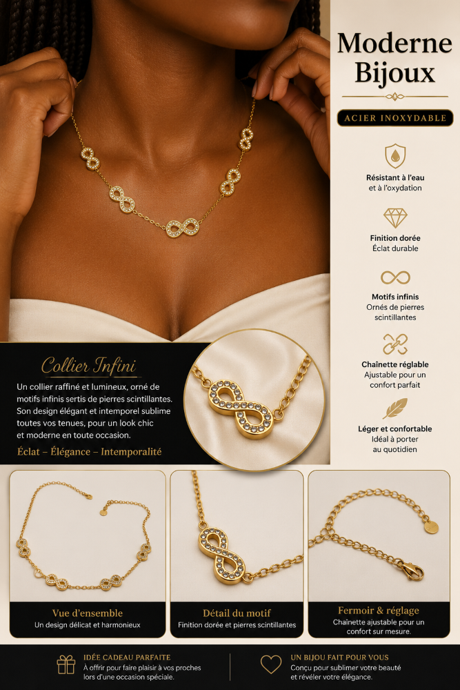 collier acier inoxydable infiniti , sur moderne-bijoux.fr - Bijoux ethniques & Femmes du monde