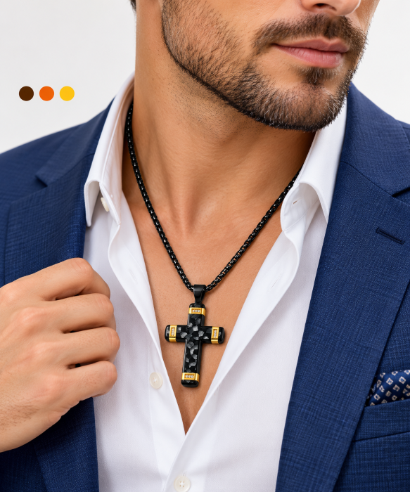 collier homme croix acier inoxydable tux , sur moderne-bijoux.fr - Bijoux ethniques & Femmes du monde