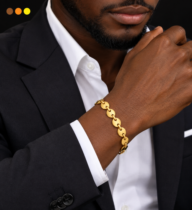 Bracelet homme grain de café acier inoxydable ted , sur moderne-bijoux.fr - Bijoux ethniques & Femmes du monde