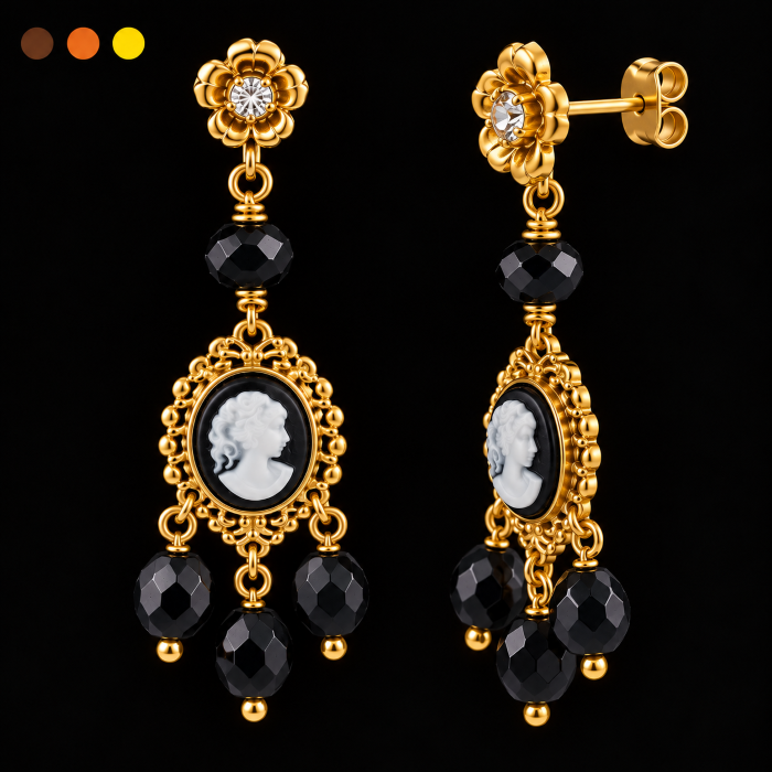 boucles oreilles acier inoxydable-camée , sur moderne bijoux.fr - Bijoux ethnique & Femmes du monde