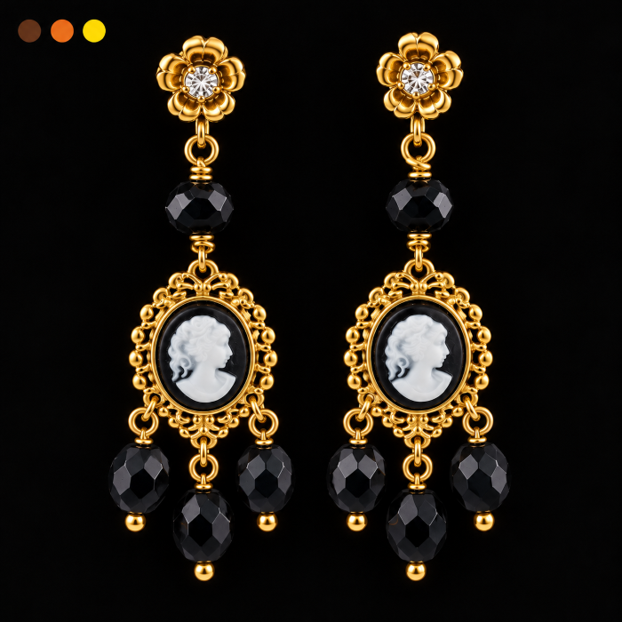 boucles oreilles acier inoxydable-camée , sur moderne bijoux.fr - Bijoux ethnique & Femmes du monde