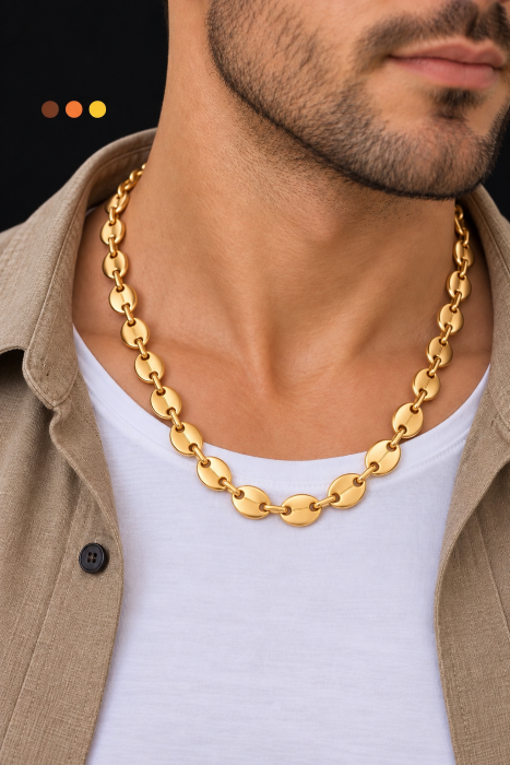 chaine de cou acier inoxydable grain de café fabou , sur moderne -bijoux.fr - Bijoux ethniques & Femmes du monde
