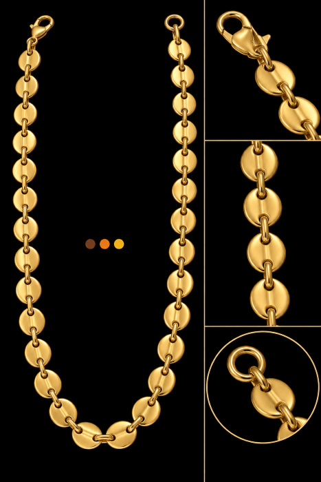 chaine de cou acier inoxydable grain de café fabou , sur moderne -bijoux.fr - Bijoux ethniques & Femmes du monde