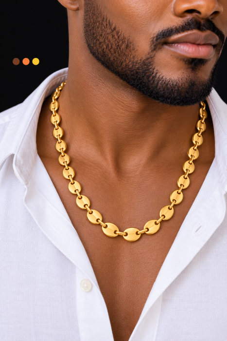 chaine de cou acier inoxydable grain de café fabou , sur moderne -bijoux.fr - Bijoux ethniques & Femmes du monde